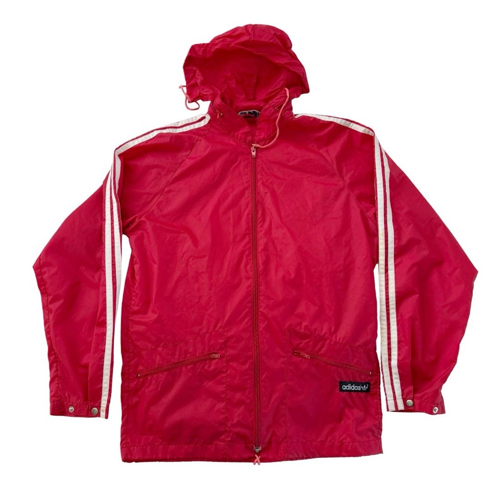 Vintage Adidas Red Windbreaker with White Stripes